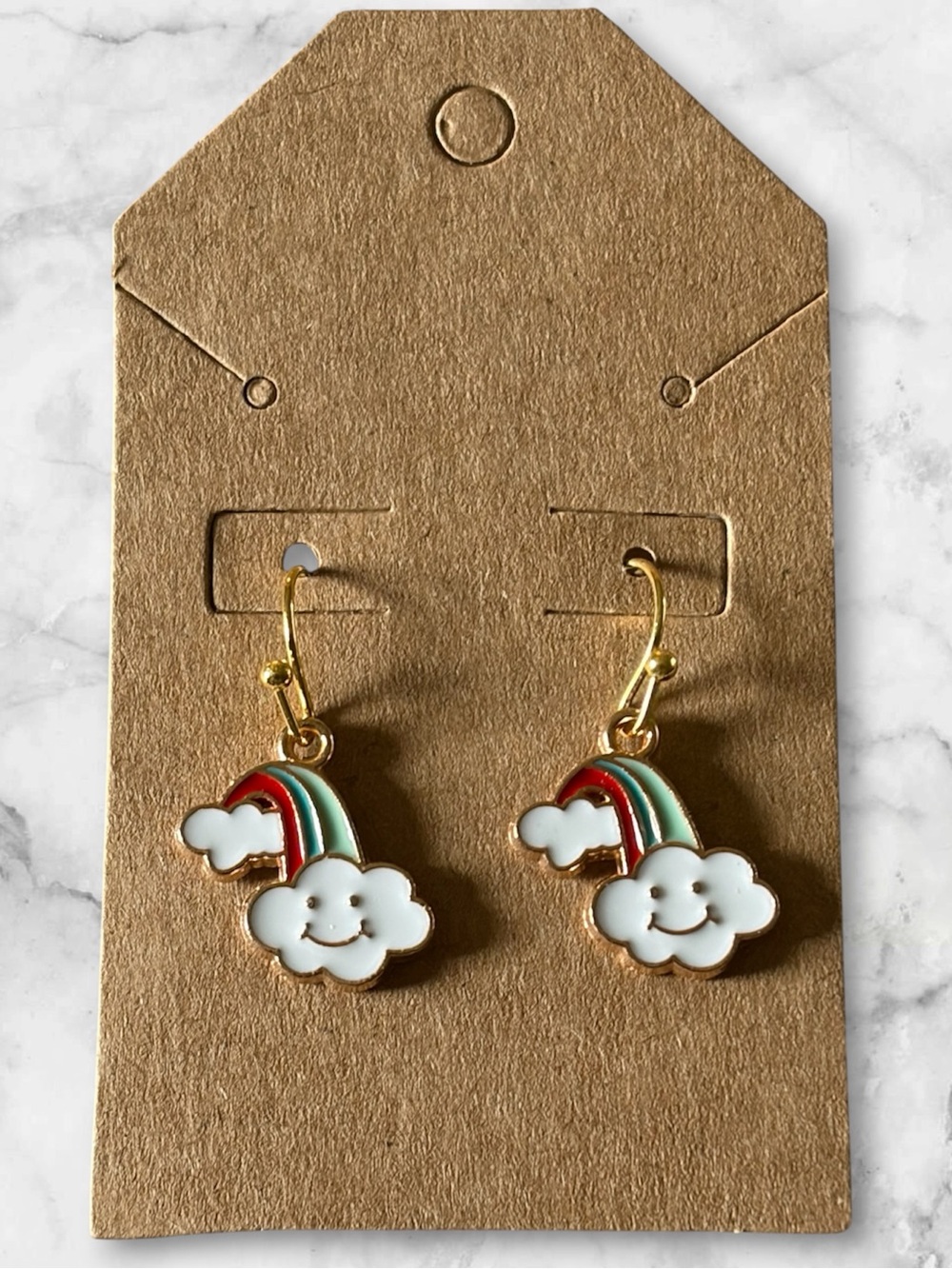 Gold-Tone Rainbow Cloud Dangle Earrings - White & Multicolor